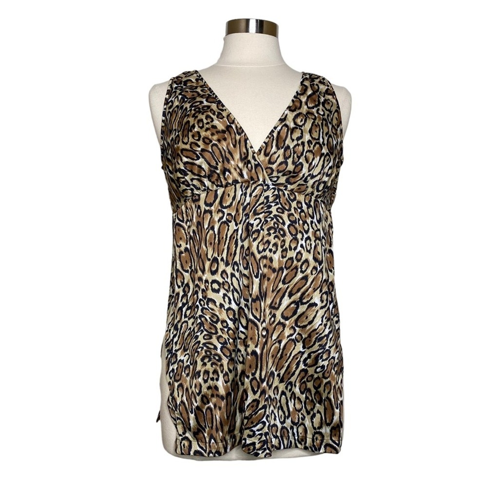 Vintage Leopard‎ Print Nylon Chemise Top Tank with Side Slits Women's Medium